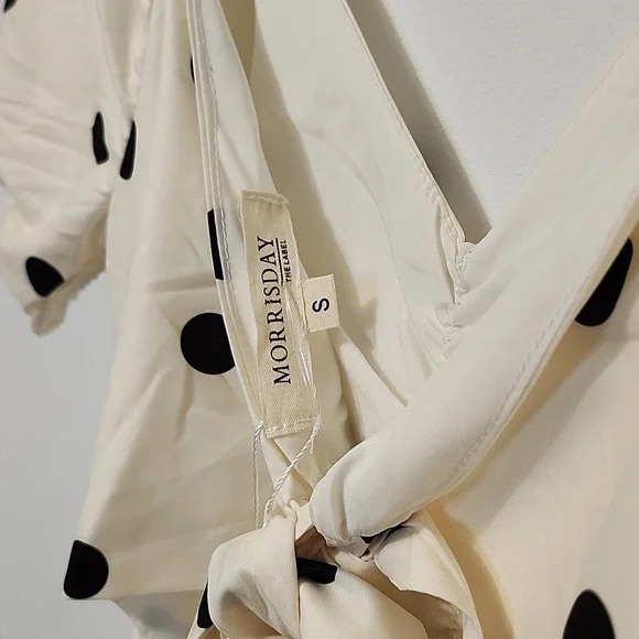 NWTs Morrisday the label polka dot cream tiered puff sleeve cutout S dress - Picture 8 of 8